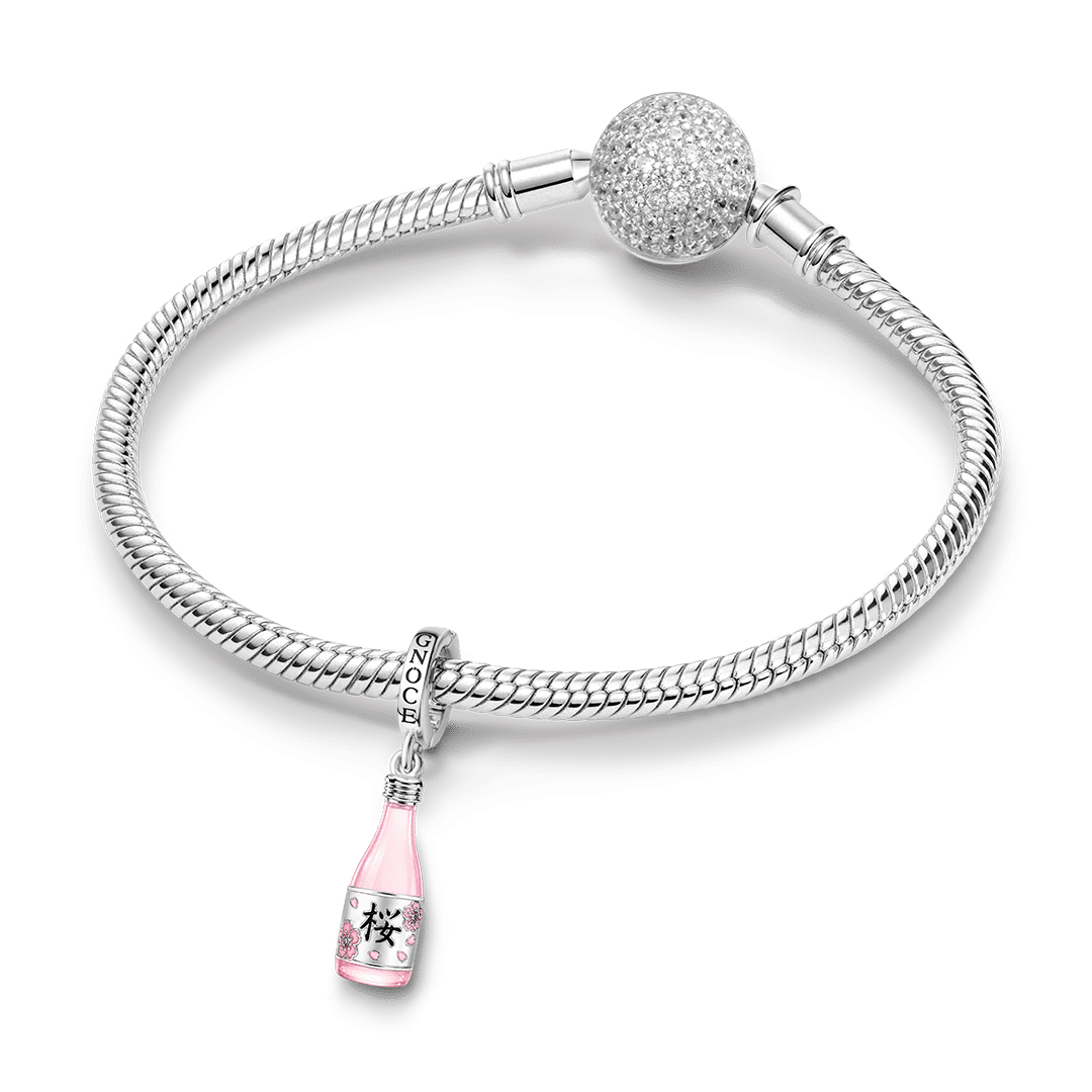 Gnoce Glow‑in‑the‑dark Japanese Sakura Sake Clasp Dangle Charm Platinum‑plated Silver Blend_4
