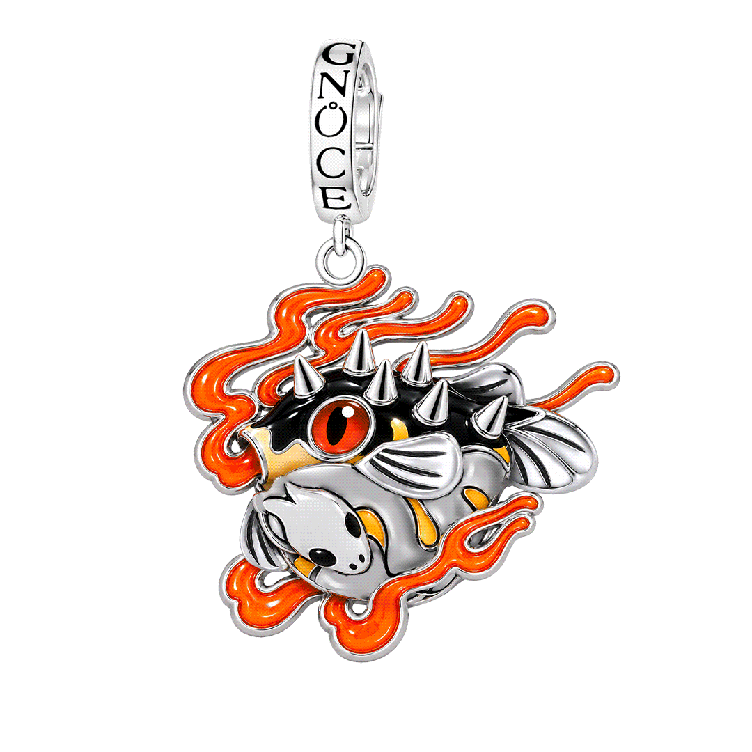 Gnoce Glow‑in‑the‑dark Japanese Oni Puffer Fish Clasp Dangle Charm Platinum‑plated Silver Blend_1