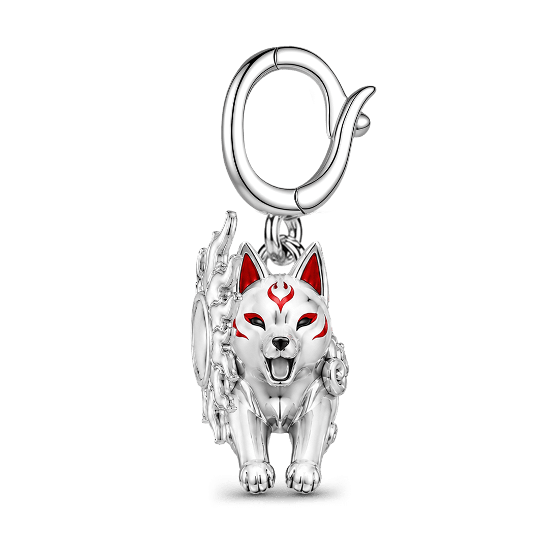 Gnoce Glow‑in‑the‑dark Japanese Amaterasu Wolf Clasp Dangle Charm Platinum‑plated Silver Blend_6