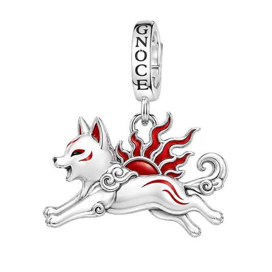 Gnoce Glow‑in‑the‑dark Japanese Amaterasu Wolf Clasp Dangle Charm Platinum‑plated Silver Blend_1