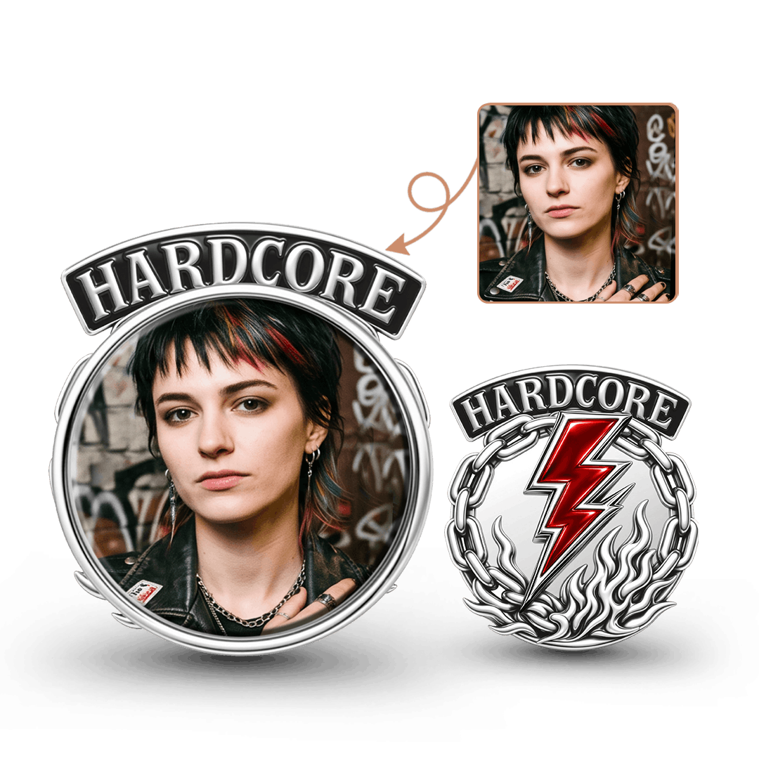Gnoce British Punk Hardcore Lightning Chain Engravable Photo Bead Charm Platinum‑plated Silver Blend_1