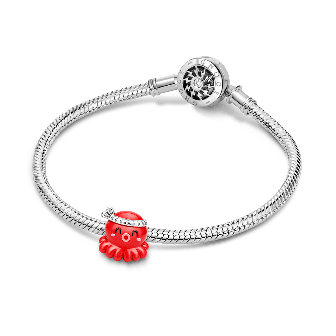 Gnoce Japanese Octopus Through‑hole Bead Charm Platinum‑plated Silver Blend_3