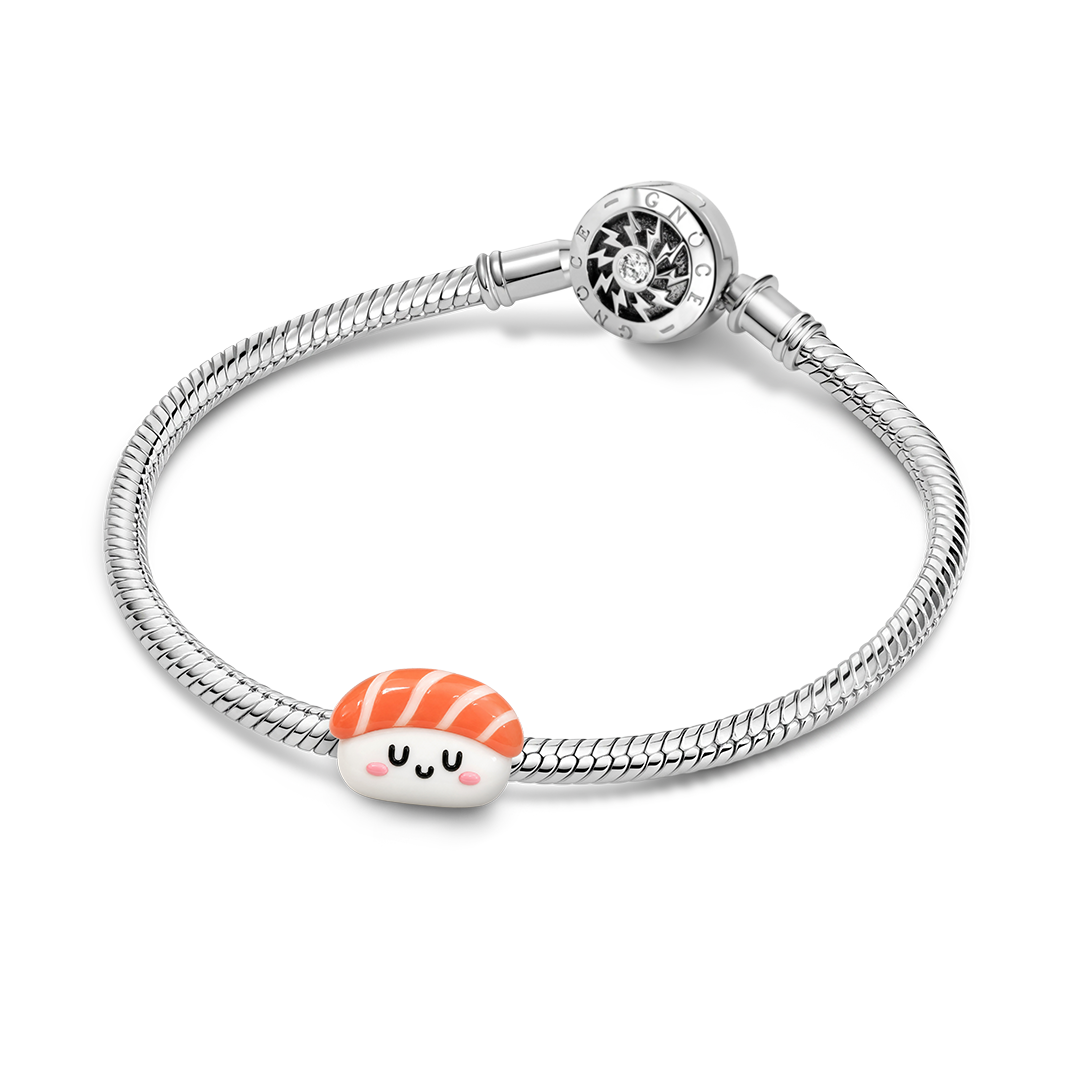 Gnoce Japanese Sushi Through‑hole Bead Charm Platinum‑plated Silver Blend_3