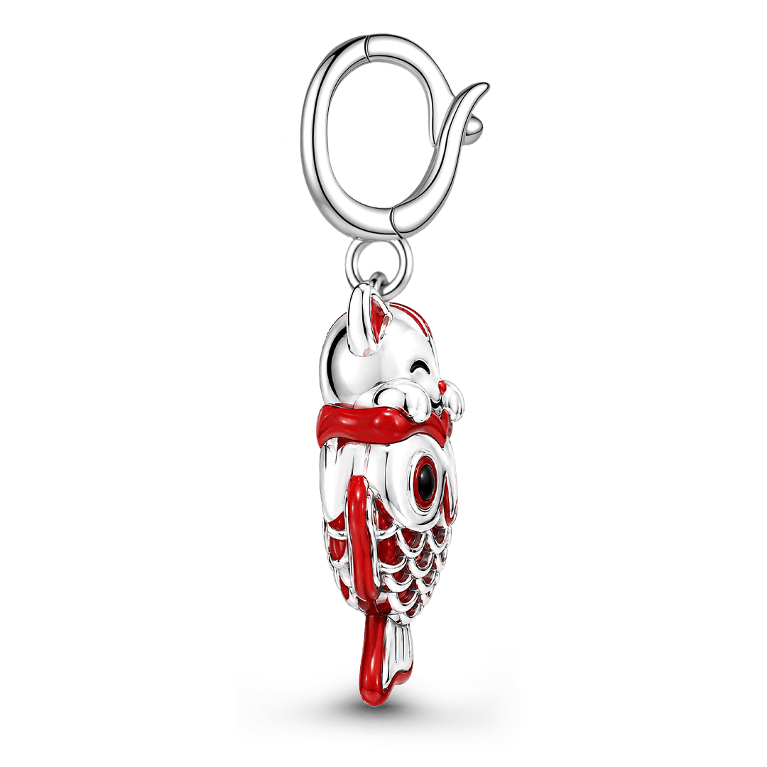 Gnoce Japanese Cat Koi Fish Clasp Dangle Charm Platinum‑plated Silver Blend_5