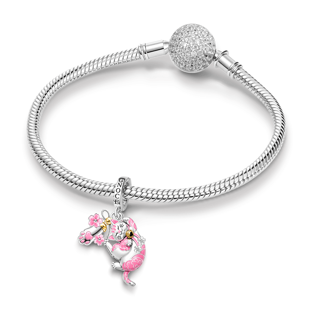 Gnoce Japanese Sakura Cat Paw Clasp Dangle Charm Platinum‑plated Silver Blend_4