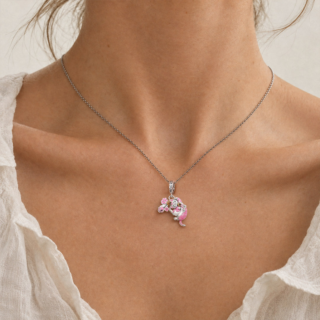 Gnoce Japanese Sakura Cat Paw Clasp Dangle Charm Platinum‑plated Silver Blend_3