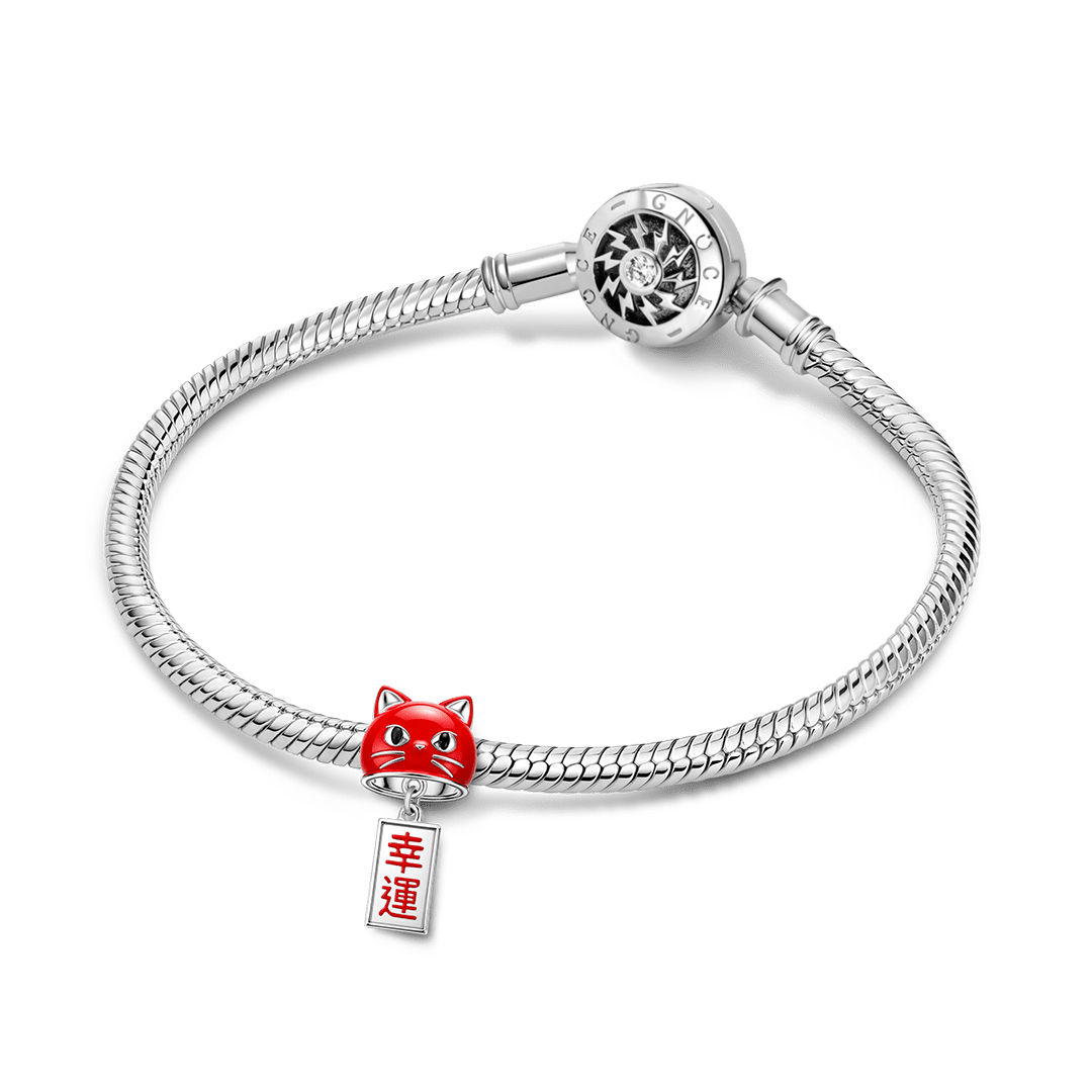 Gnoce Japanese Cat Wind Chime Through‑hole Bead Charm Platinum‑plated Silver Blend_3