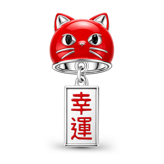 Gnoce Japanese Cat Wind Chime Through‑hole Bead Charm Platinum‑plated Silver Blend_1