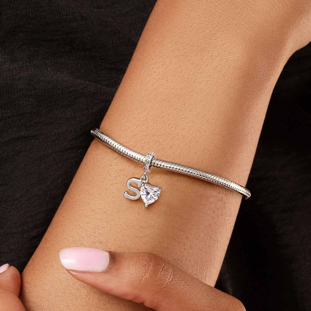 Gnoce Customized Initial Birthstone Charm Platinum-plated Silver Blend_4