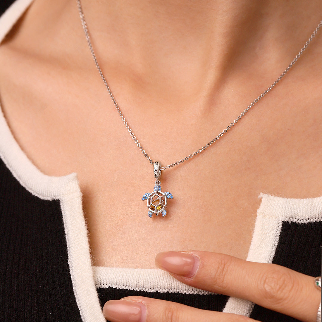 Gnoce Cage of Sea Turtle Birthstone Charm Platinum-plated Silver Blend_4