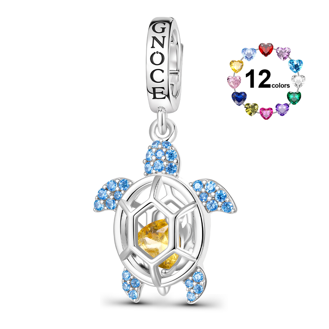 Gnoce Cage of Sea Turtle Birthstone Charm Platinum-plated Silver Blend_1