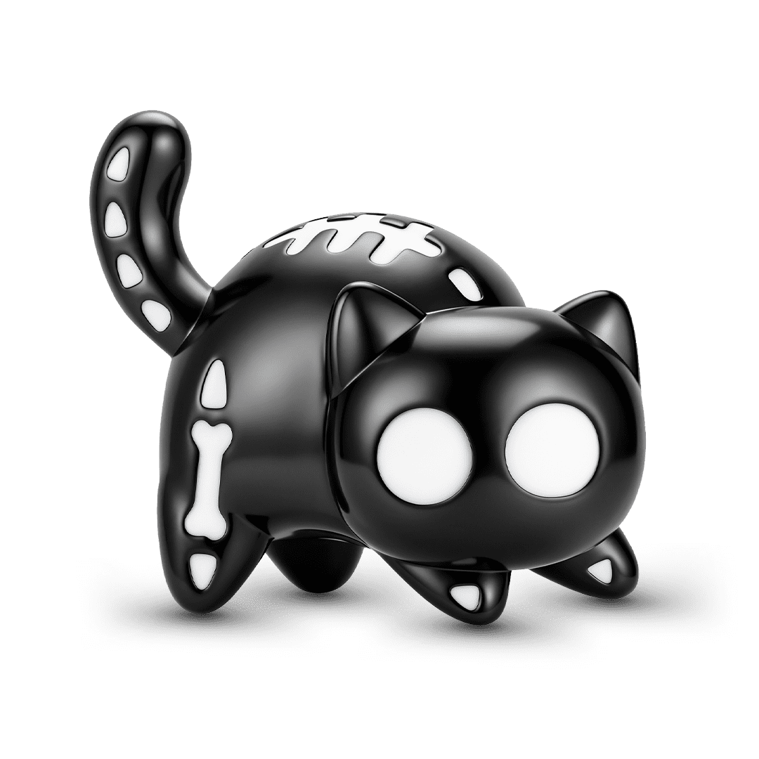 Gnoce Glow‑in‑the‑dark Halloween Ghost Black Cat Through‑hole Bead Charm Platinum‑plated Silver Blend_2