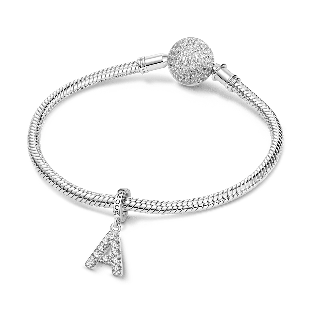 Gnoce Initial Letters Personalized Birthstone Gift Charm Platinum-plated Silver Blend_3