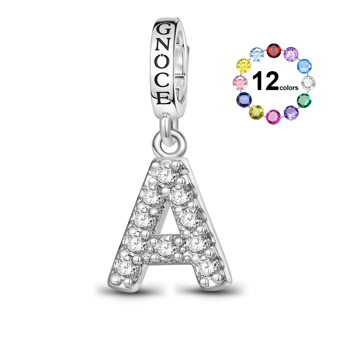 Gnoce Initial Letters Personalized Birthstone Gift Charm Platinum-plated Silver Blend_1