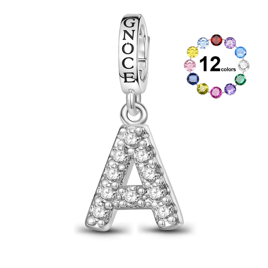 Gnoce Initial Letters Personalized Birthstone Gift Charm Platinum-plated Silver Blend_1
