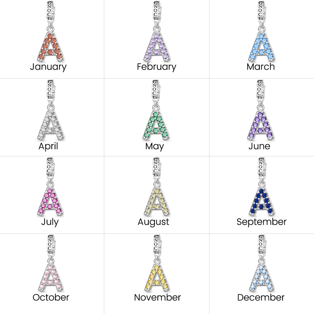 Gnoce Initial Letters Personalized Birthstone Gift Charm Platinum-plated Silver Blend_6