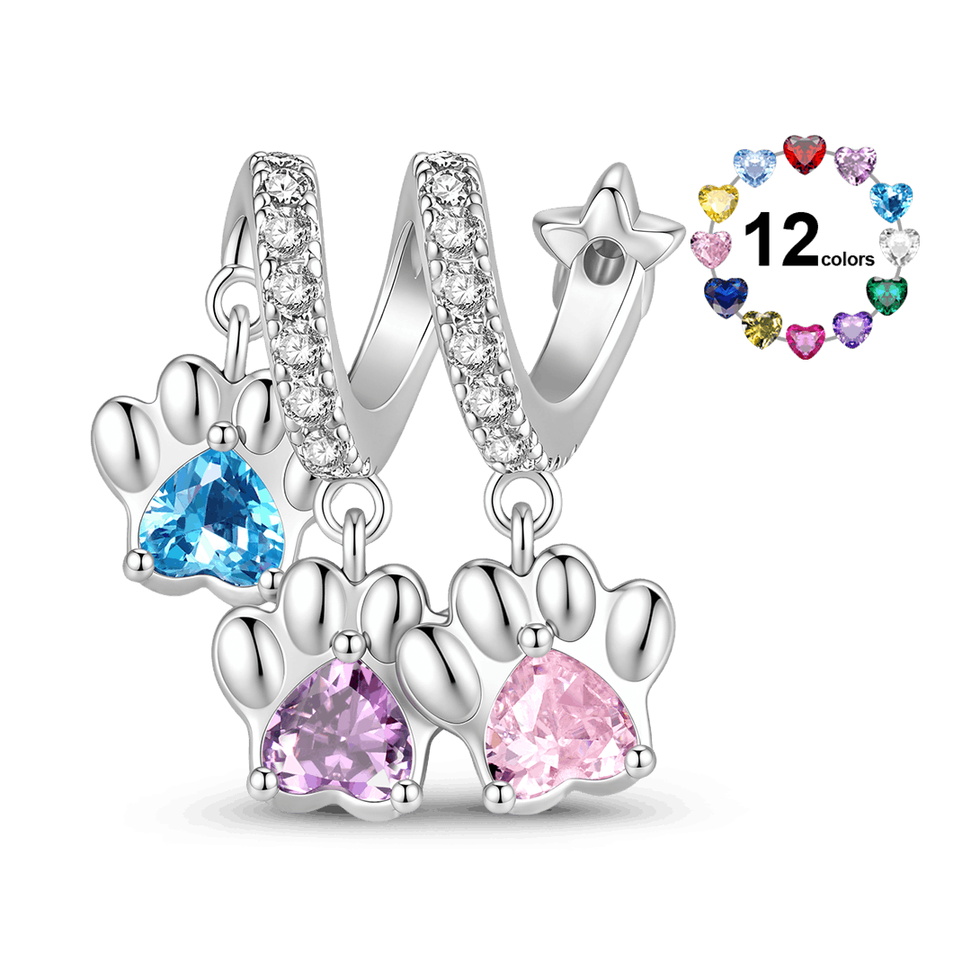 Gnoce Rotating Pet Paw Engravable Birthstone Through‑hole Bead Charm Platinum‑plated Silver Blend_1