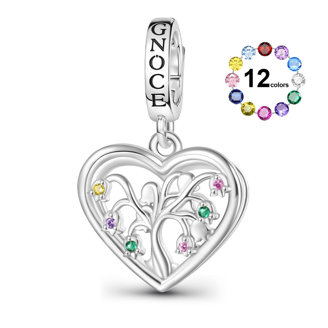 Gnoce Birthstone Lily Tree of Life Charm Platinum-plated Silver Blend_1