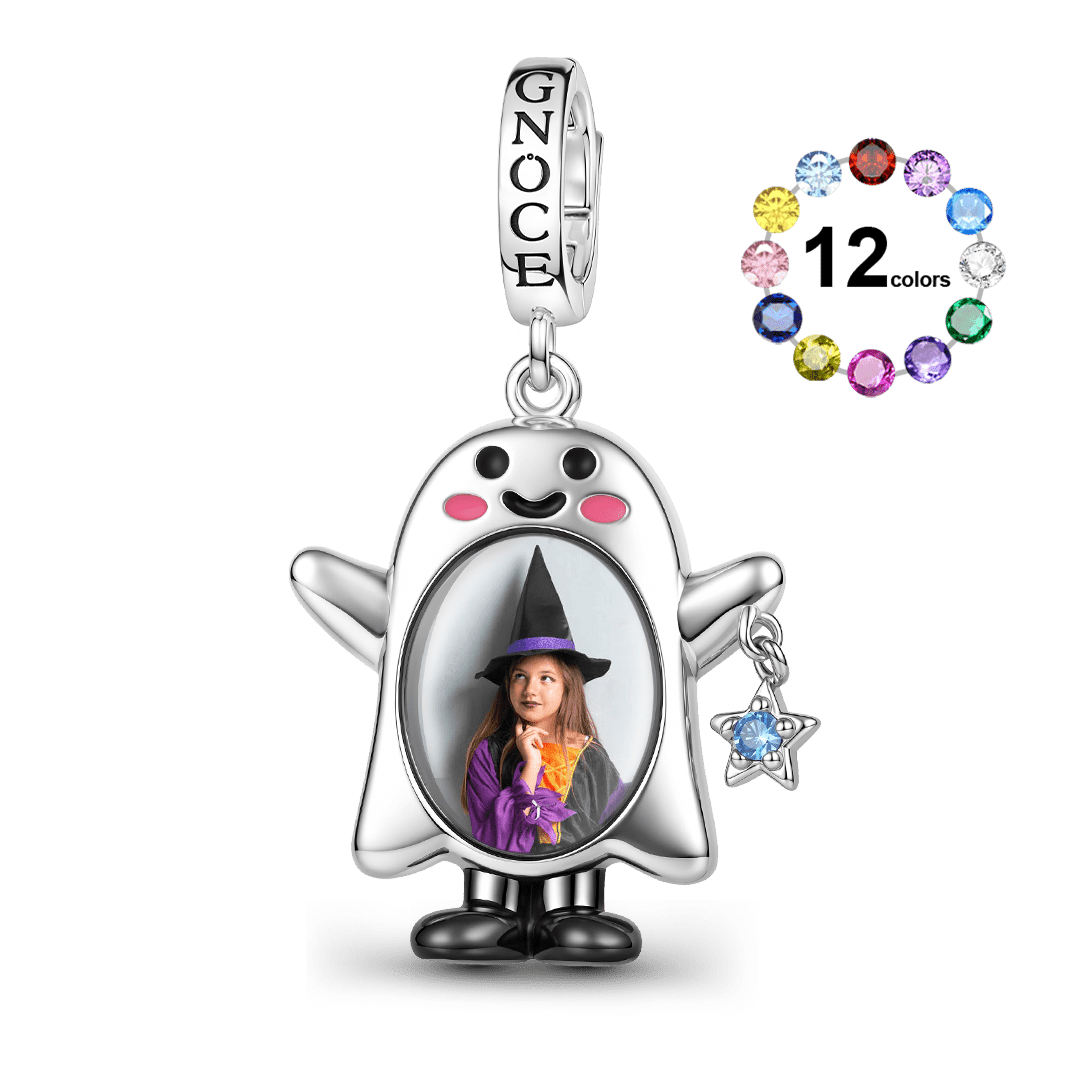 Gnoce Halloween Ghost Personalized Photo Birthstone Clasp Dangle Charm Platinum‑plated Silver Blend_6