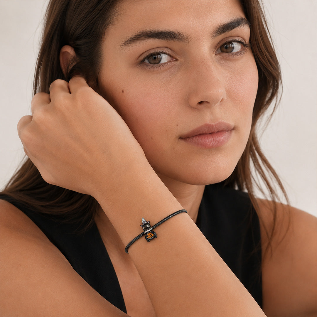 Gnoce Glow‑in‑the‑dark Halloween Black Cat Birthstone Bead Black Gold-plated Silver Blend_5