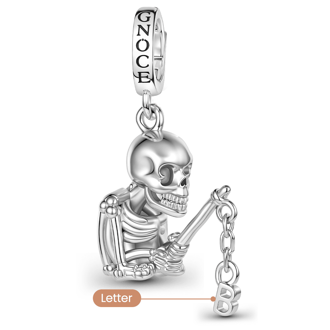 Gnoce Halloween Skeleton Fishing Initial Personalized Clasp Dangle Charm Platinum‑plated Silver Blend_4