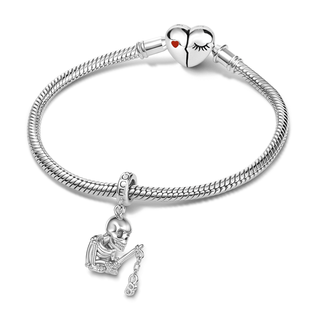 Gnoce Halloween Skeleton Fishing Initial Personalized Clasp Dangle Charm Platinum‑plated Silver Blend_3