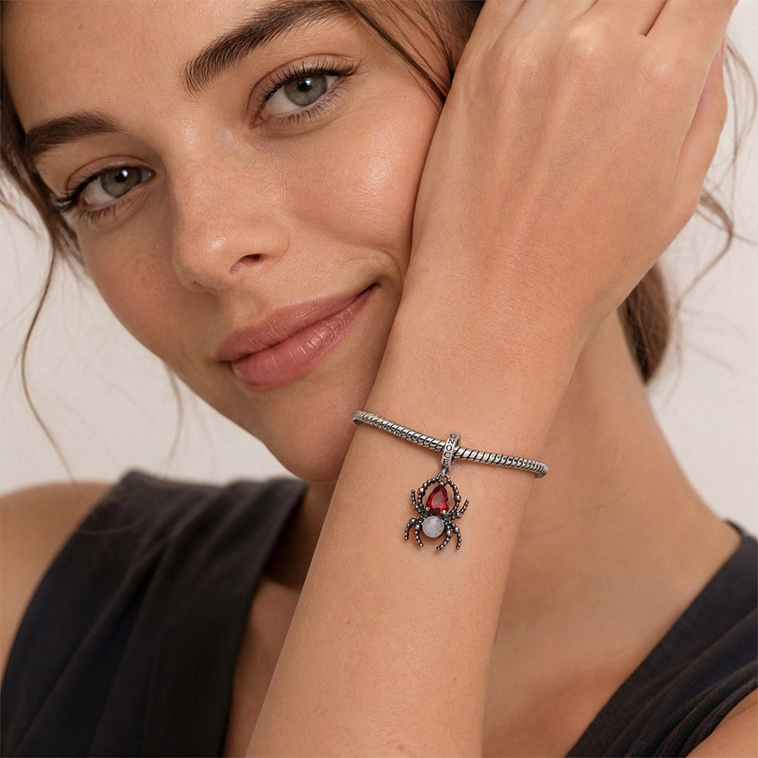 Gnoce Glow‑in‑the‑dark Spider Birthstone Dangle Charm Platinum‑plated Silver Blend_5