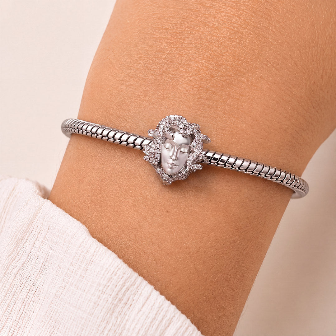 Gnoce Paved Crystal Medusa Stopper Charm Charm Platinum‑plated Silver Blend_2
