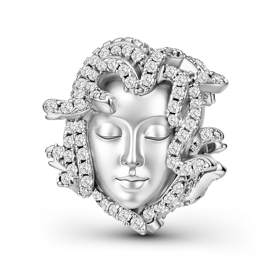 Gnoce Paved Crystal Medusa Stopper Charm Charm Platinum‑plated Silver Blend_1