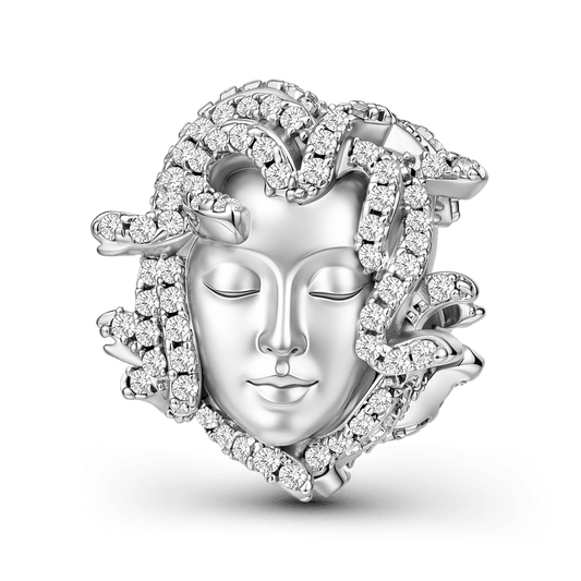 Gnoce Paved Crystal Medusa Stopper Charm Charm Platinum‑plated Silver Blend_1