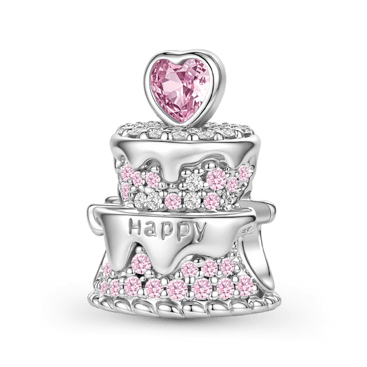 Gnoce Paved Crystal Birthday Cake Stopper Charm Platinum‑plated Silver Blend_1