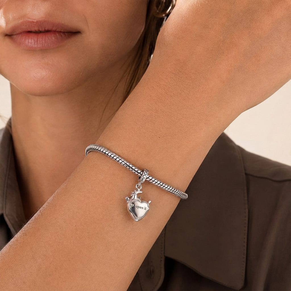 Gnoce Engravable Human Heart Locket Clasp Dangle Charm Platinum‑plated Silver Blend_3