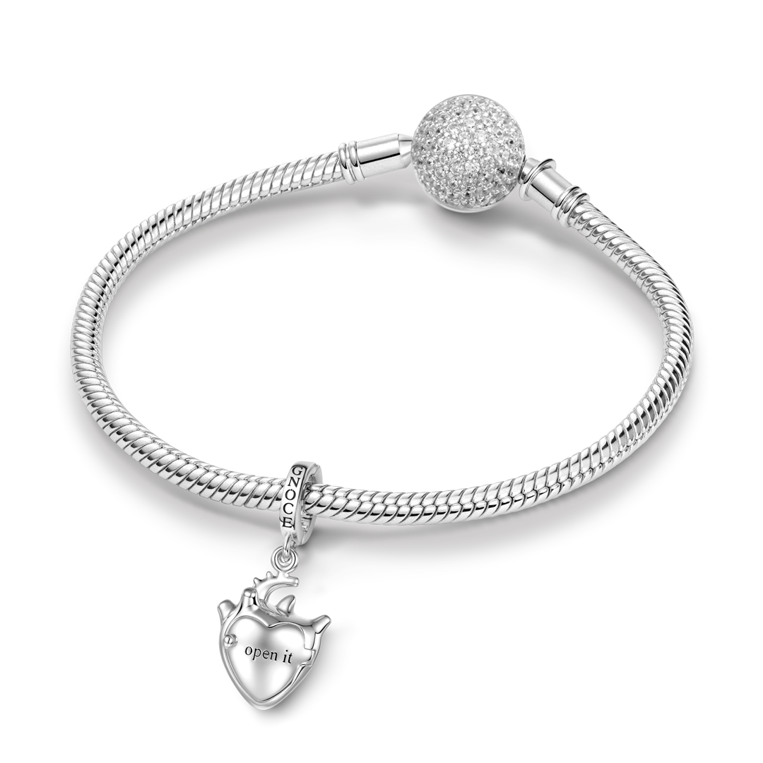 Gnoce Engravable Human Heart Locket Clasp Dangle Charm Platinum‑plated Silver Blend_4