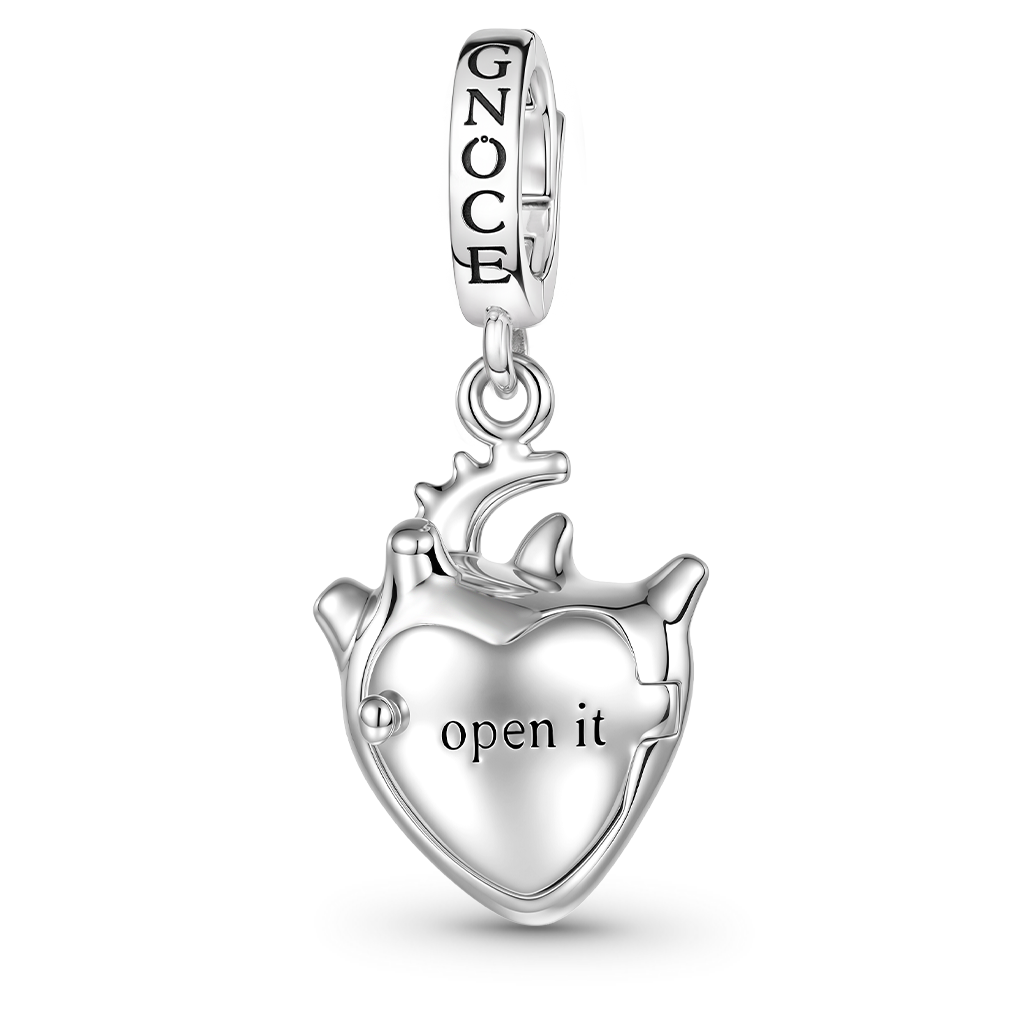 Gnoce Engravable Human Heart Locket Clasp Dangle Charm Platinum‑plated Silver Blend_2
