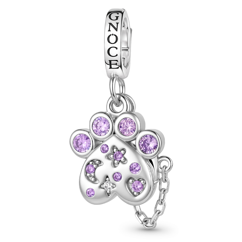 Gnoce Pet Paw Print Birthstone Engravable Clasp Dangle Charm Platinum‑plated Silver Blend_7