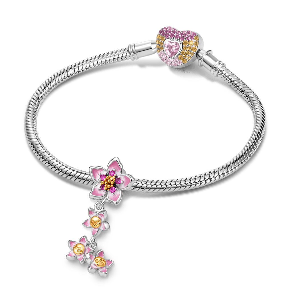 Gnoce Flower Mom Initial Personalized Bead Charm Platinum‑plated Silver Blend_3