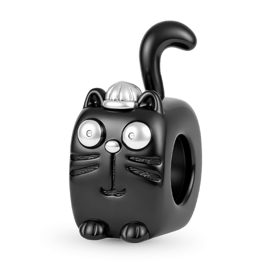 Gnoce Cute Square Cat Engravable Bead Charm Platinum‑plated Silver Blend_1