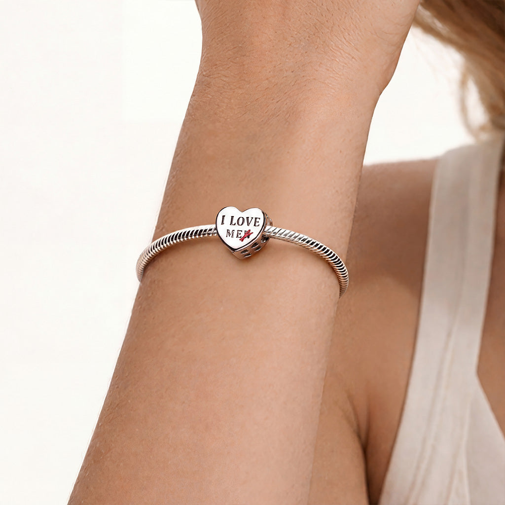 Gnoce Heart Engravable Through‑hole Bead Charm Platinum‑plated Silver Blend_2