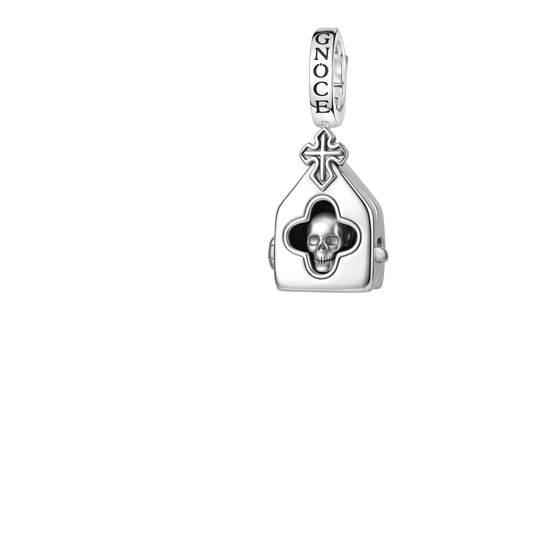 Gnoce Gothic Church Skull Locket Clasp Dangle Charm Platinum‑plated Silver Blend_1