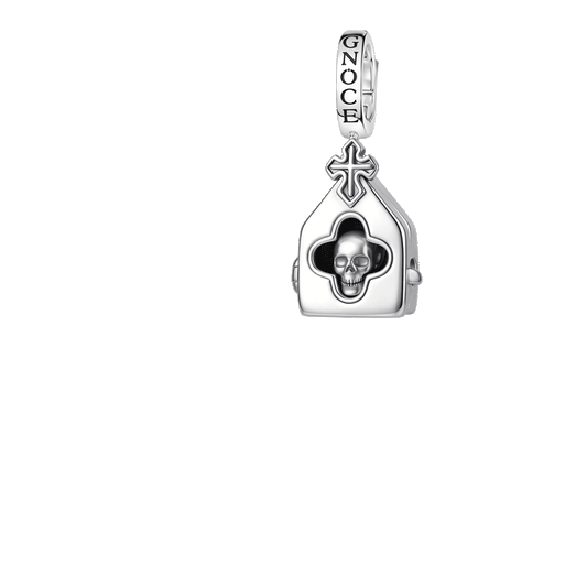 Gnoce Gothic Church Skull Locket Clasp Dangle Charm Platinum‑plated Silver Blend_1
