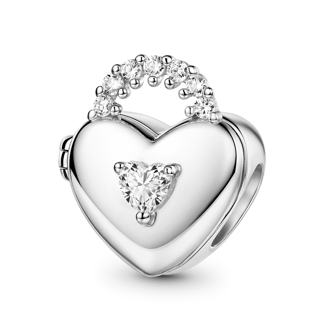 Gnoce Birthstone Custom Engravable Heart Locket Bead Charm Platinum‑plated Silver Blend_2