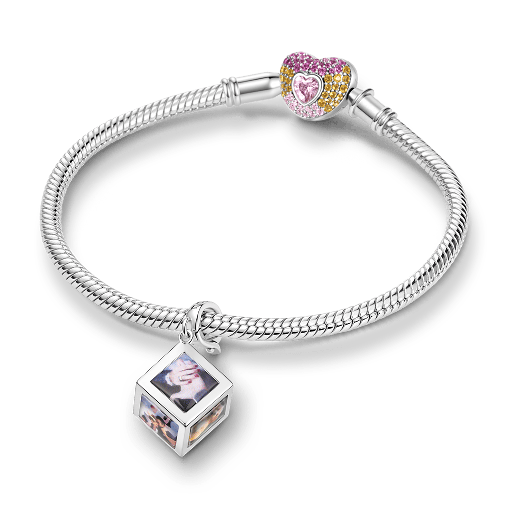 Gnoce Multi‑side Photo Custom Clasp Dangle Charm Platinum‑plated Silver Blend_4