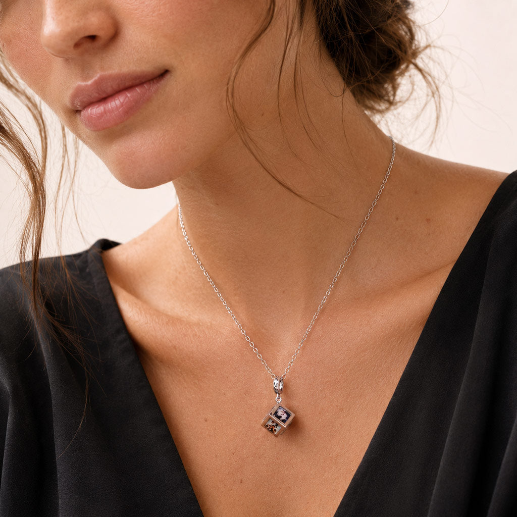 Gnoce Multi‑side Photo Custom Clasp Dangle Charm Platinum‑plated Silver Blend_3