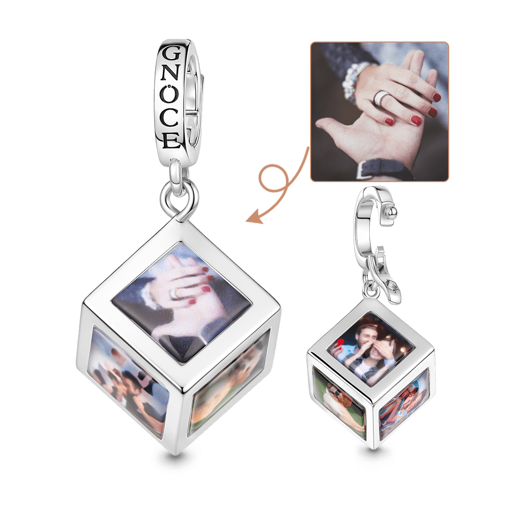 Gnoce Multi‑side Photo Custom Clasp Dangle Charm Platinum‑plated Silver Blend_2