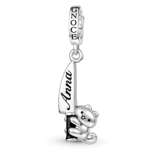 Gnoce Engraved Cat Clasp Dangle Charm Platinum‑plated Silver Blend_1