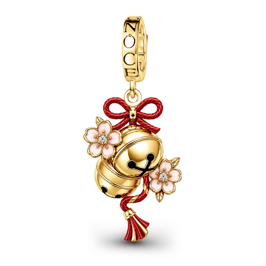 Gnoce Japanese Style Bell Sakura Clasp Dangle Charm Platinum‑plated Silver Blend_1