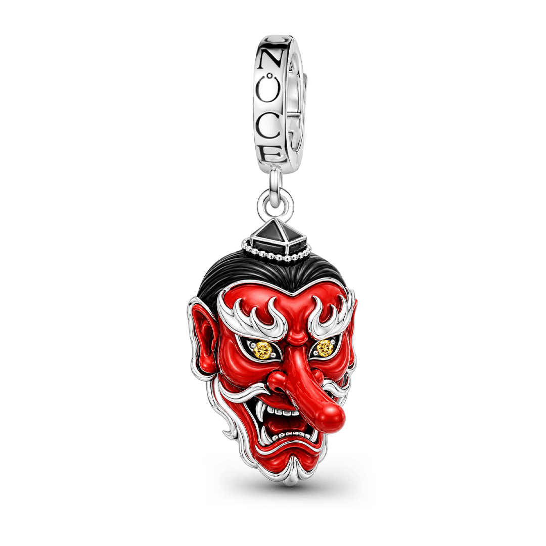 Gnoce Glow‑in‑the‑Dark Halloween Japanese Tengu Mask Clasp Dangle Charm Platinum‑plated Silver Blend_2