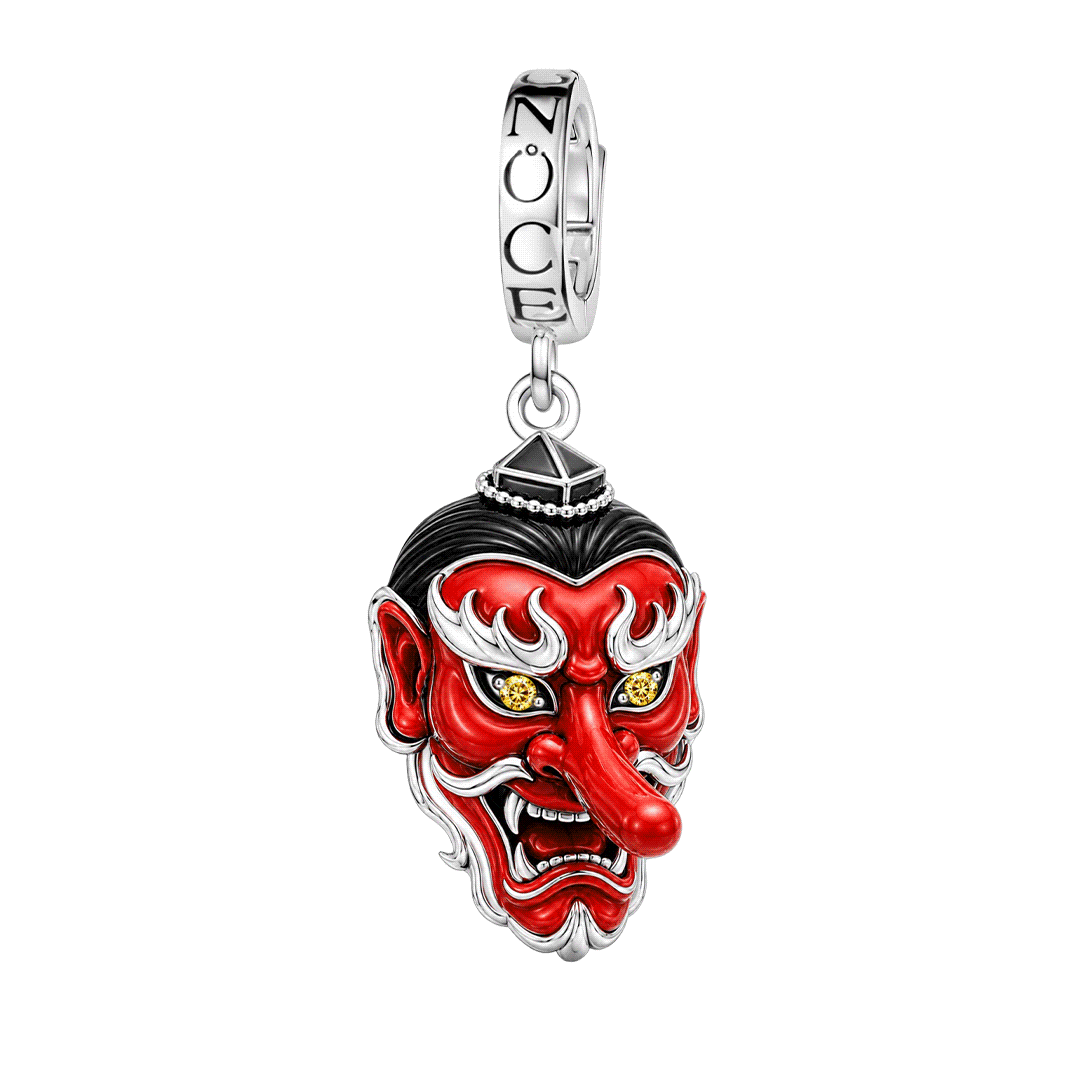 Gnoce Glow‑in‑the‑Dark Halloween Japanese Tengu Mask Clasp Dangle Charm Platinum‑plated Silver Blend_1