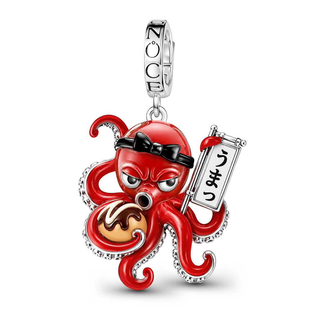 Gnoce Halloween Japanese Octopus Chef Clasp Dangle Charm Platinum‑plated Silver Blend_1
