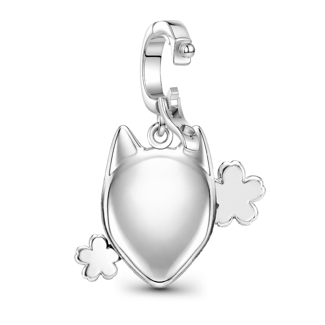 Gnoce Halloween Japanese Kitsune Fox Mask Clasp Dangle Charm Platinum‑plated Silver Blend_6
